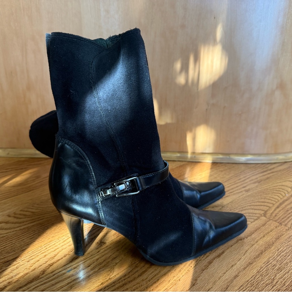 Franco Sarto Black Heeled Boots with Buckle